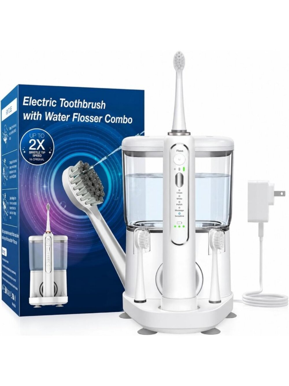 3-in-1 Electric Toothbrush & Water Flosser - Wireless, Cordless, 5 Modes, 500ML